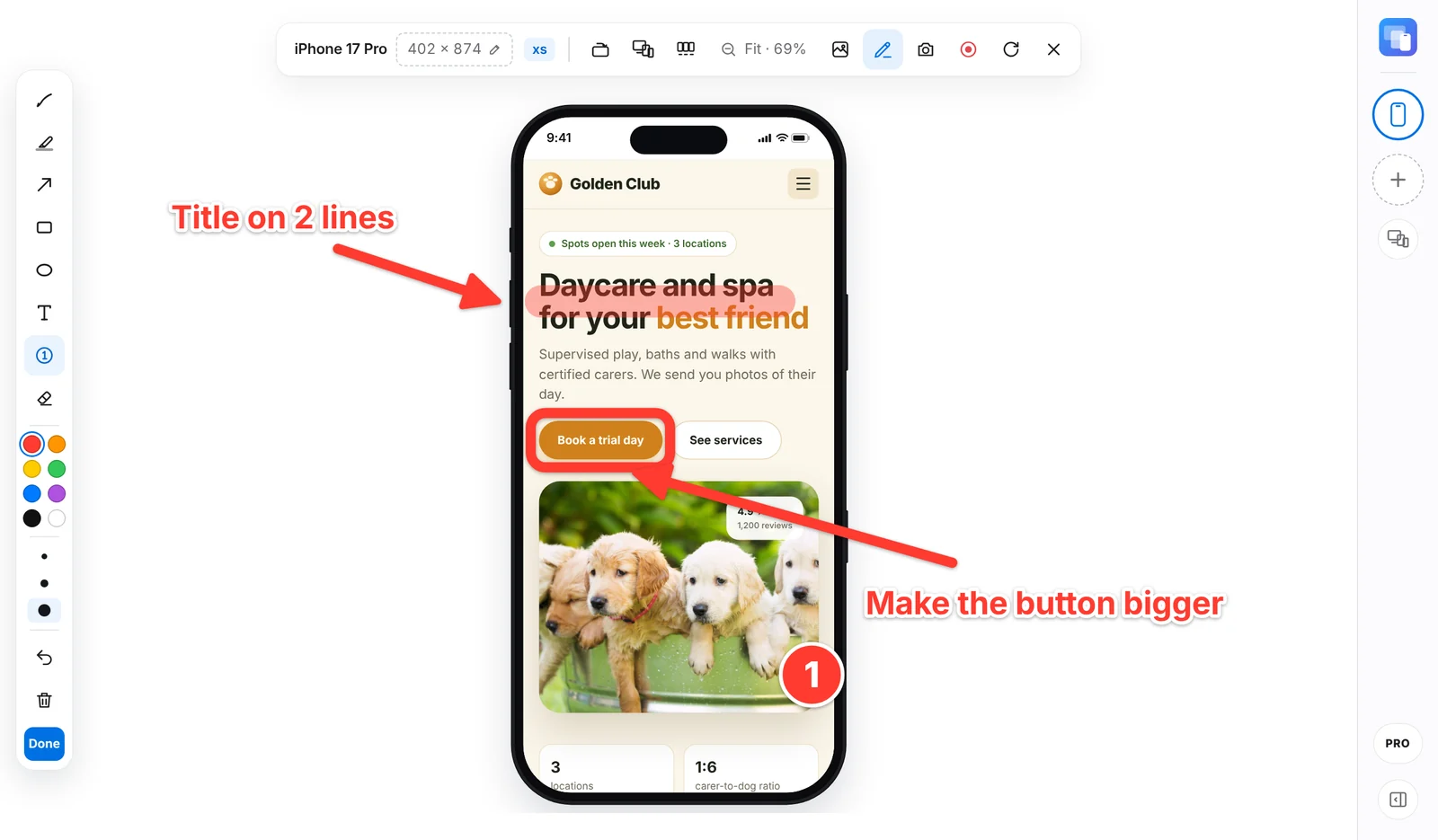 Arrows and text annotations on an iPhone