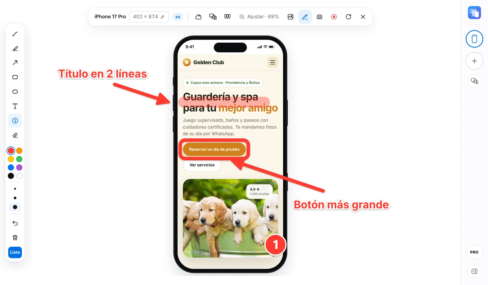 Anotaciones con flechas y texto sobre un iPhone
